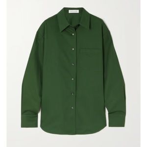 The Frankie Shop Lui cotton-twill shirt In Forest Green